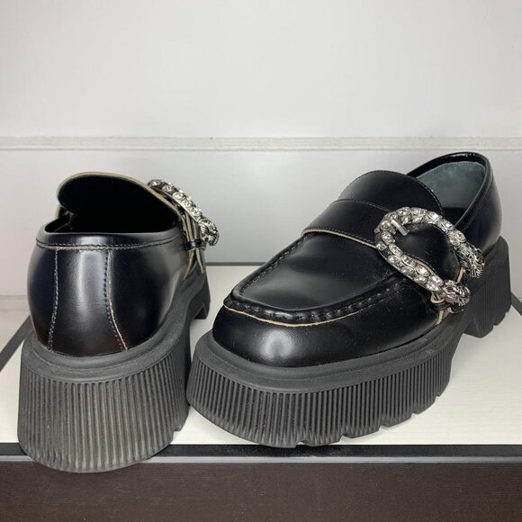 Gucci Women's Black and Silver Loafers - Picture 1 of 4